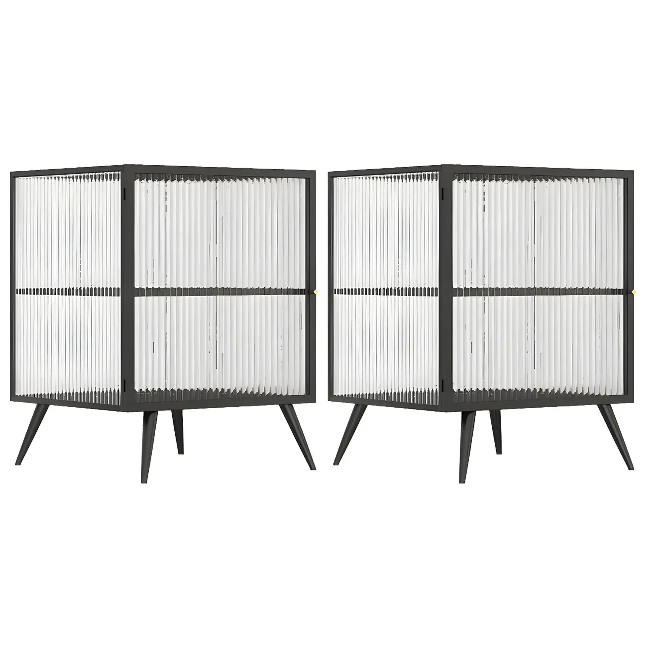 Modern Black Metal Bedside Table with Glass Shelving Image - 3 | homeyfad