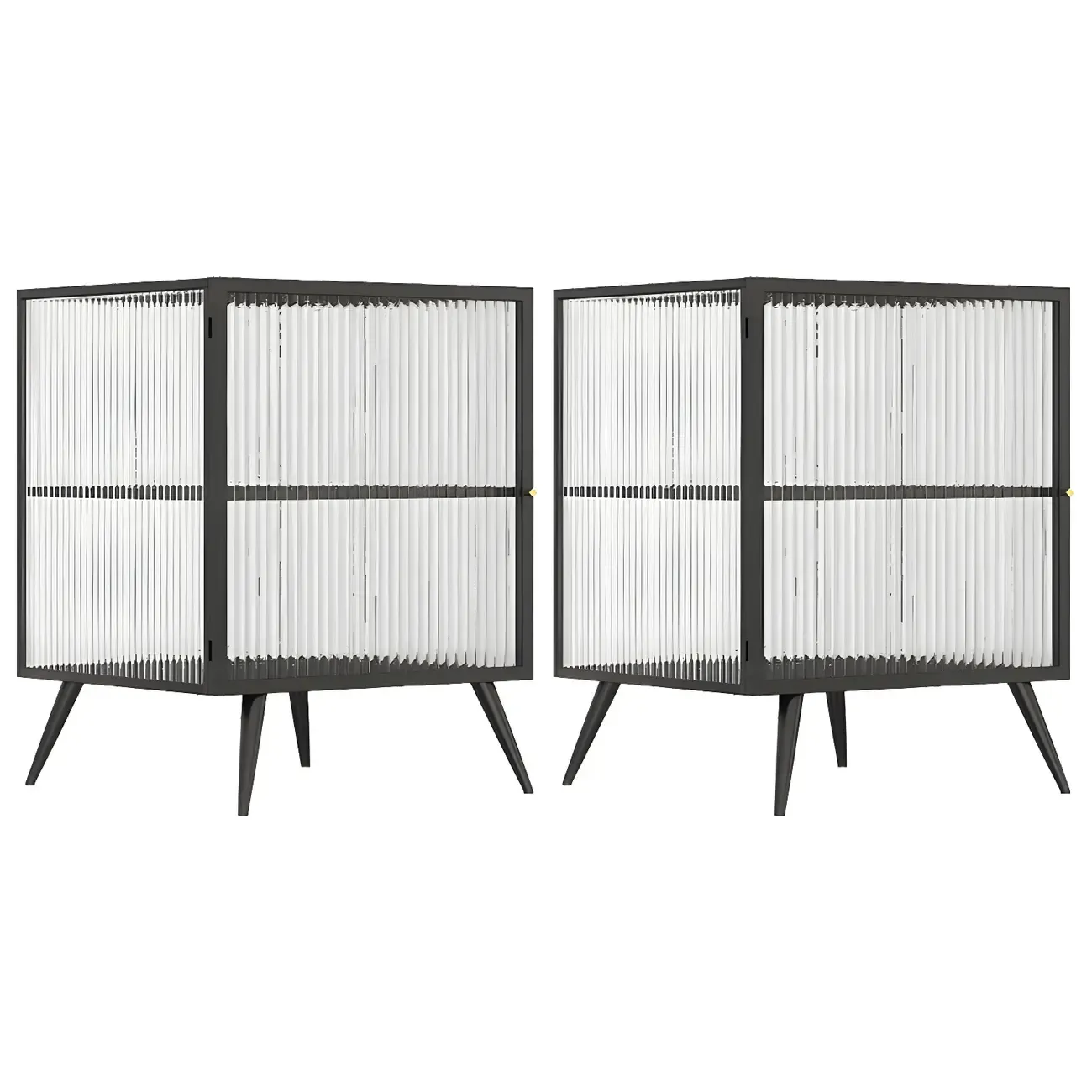 Modern Black Metal Bedside Table with Glass Shelving Image - 3