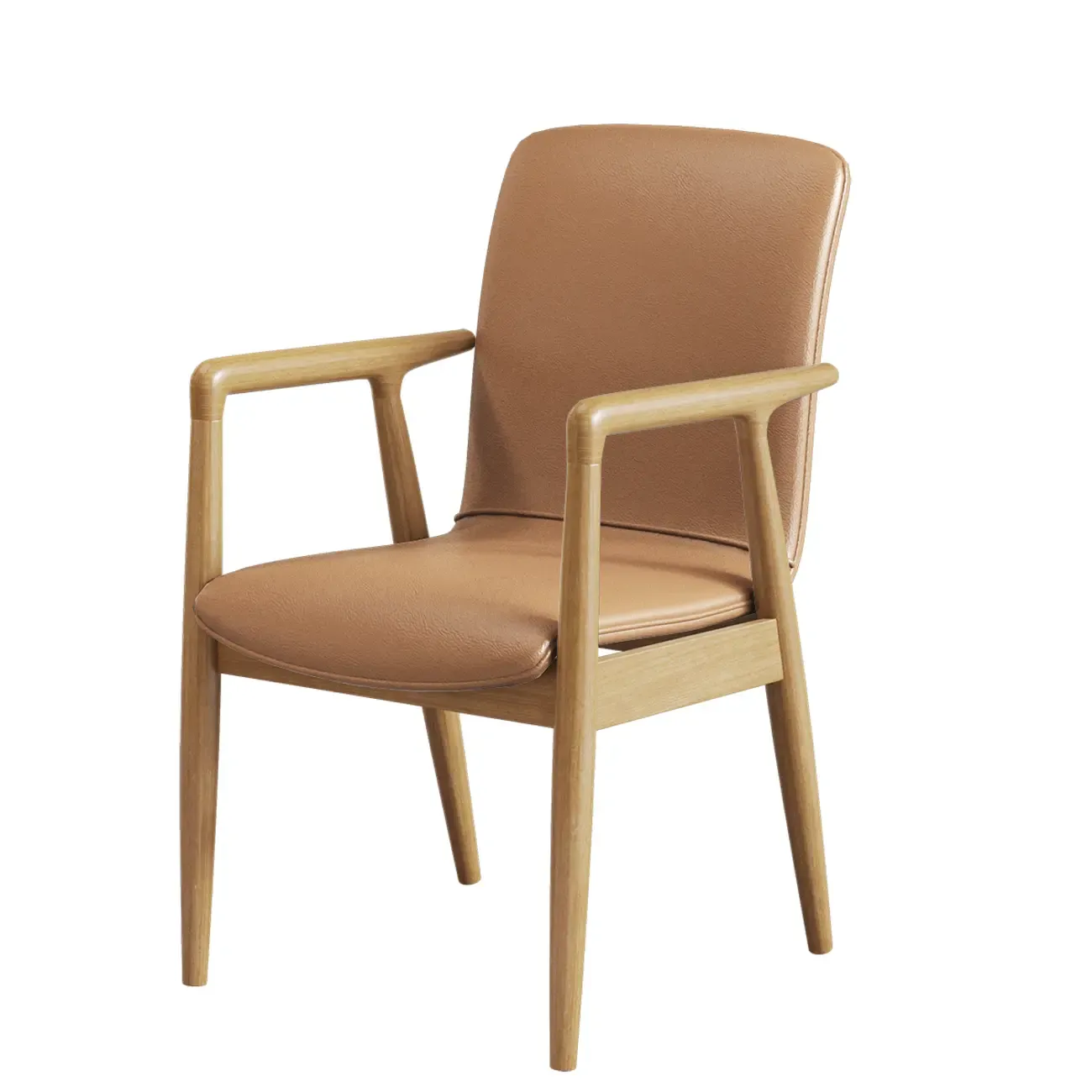 Modern Wood Faux Leather Upholstered Dining Armchair Image - 20