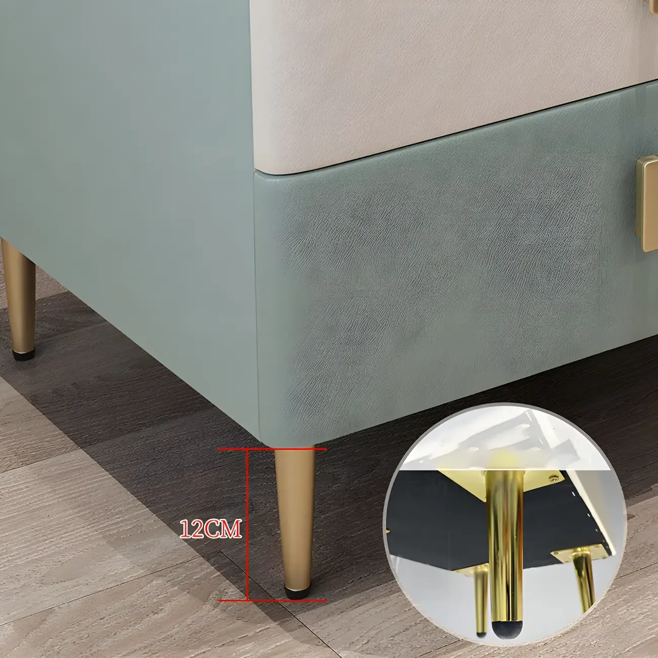 Modern Wooden Color Block Bedside Table with Stone Top 2 Drawers Image - 13