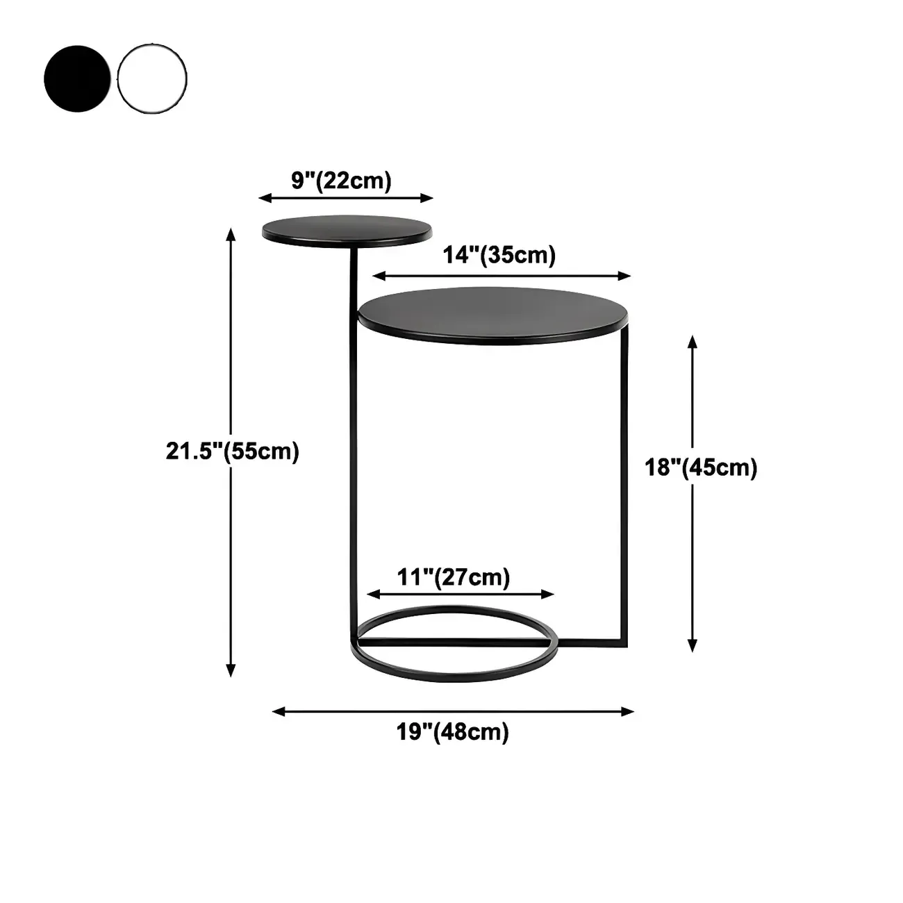 Minimalist Round Metal Bedside Table in Black without Storage Image - 23