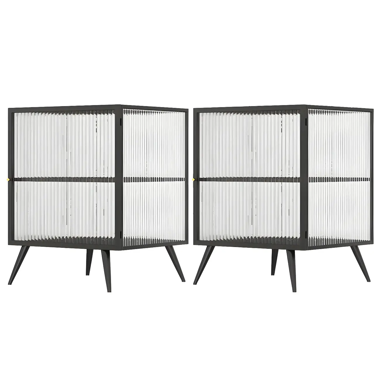 Modern Black Metal Bedside Table with Glass Shelving Image - 4 | homeyfad