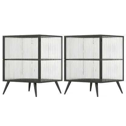 Modern Black Metal Bedside Table with Glass Shelving Image - 4