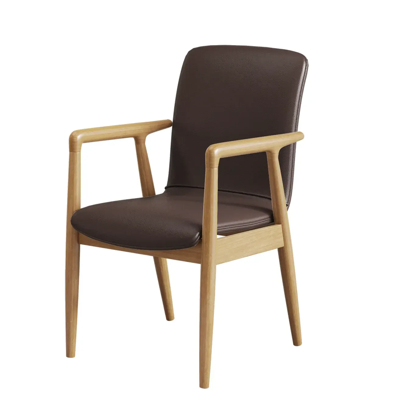 Modern Wood Faux Leather Upholstered Dining Armchair Image - 21