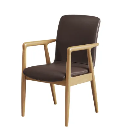 Modern Wood Faux Leather Upholstered Dining Armchair Image - 21