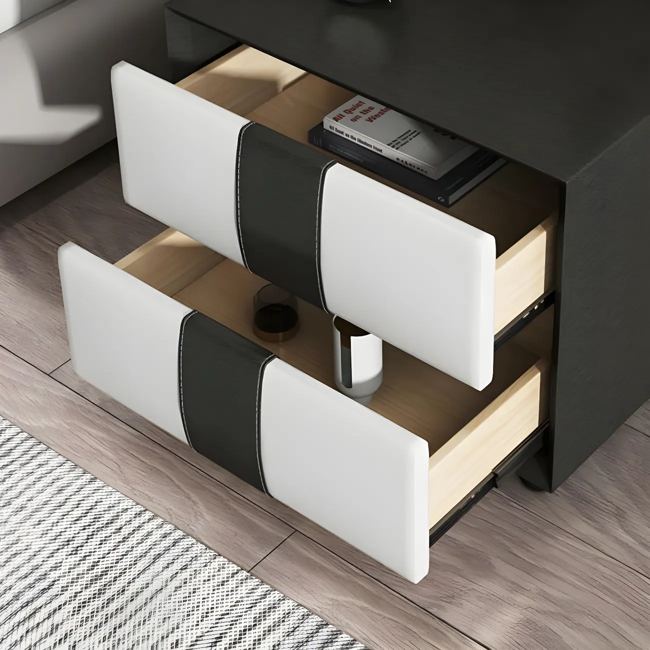 Modern Blue Bedside Table with 2 Storage Drawers Image - 12 | homeyfad