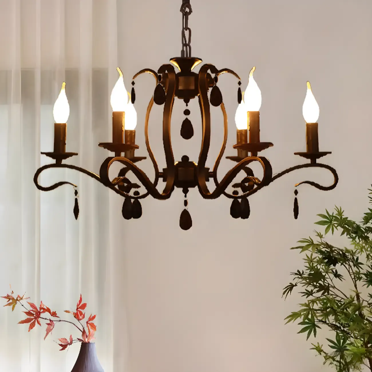 Vintage 6 Lights Black Pendant Chandelier with Candle Design Image - 1