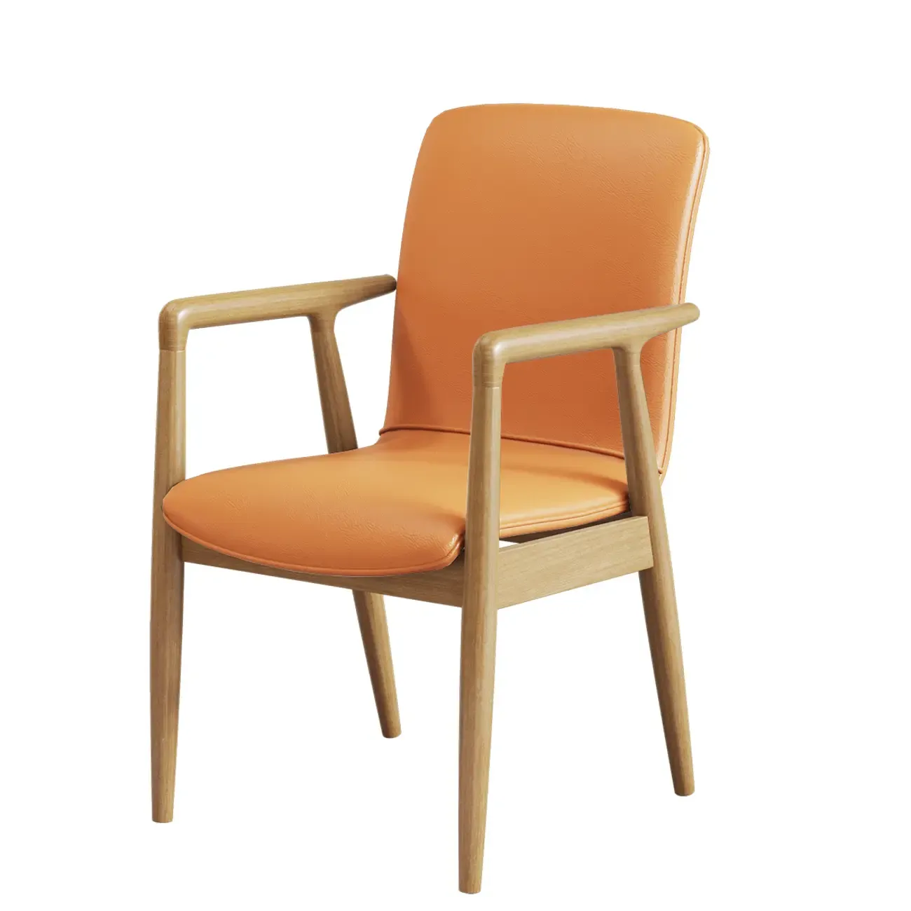 Modern Wood Faux Leather Upholstered Dining Armchair Image - 22