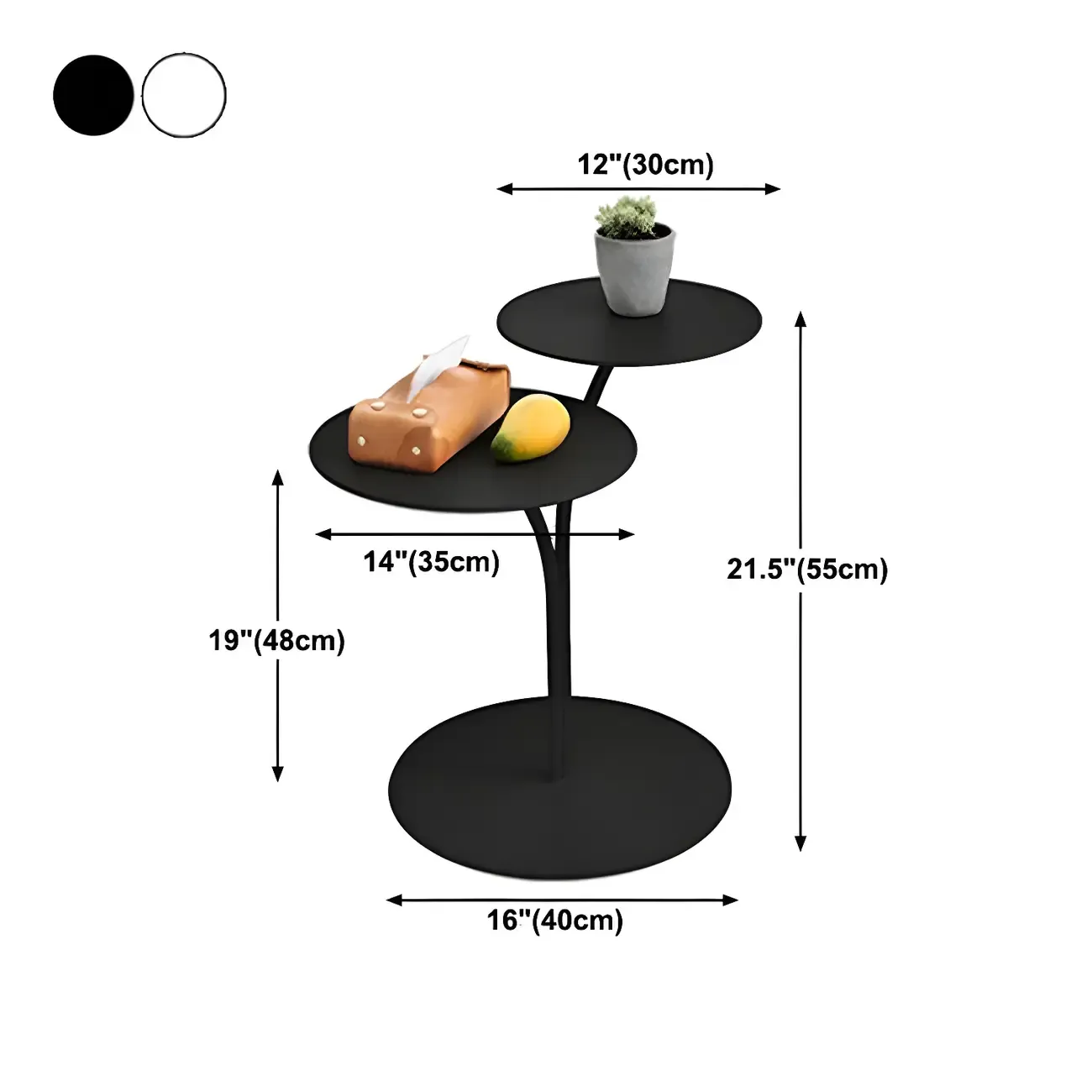 Minimalist Round Metal Bedside Table in Black without Storage Image - 25