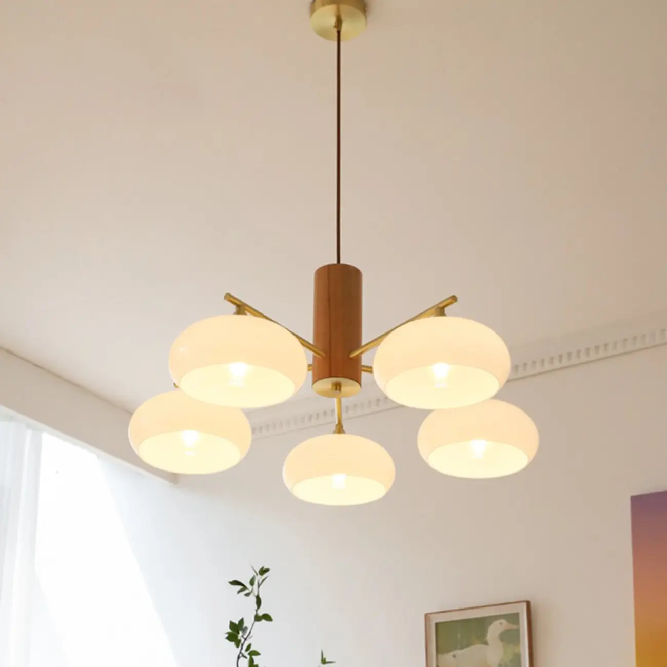 Modern Wood Pendant Chandelier with Glass Lampshade  Image - 15 | homeyfad