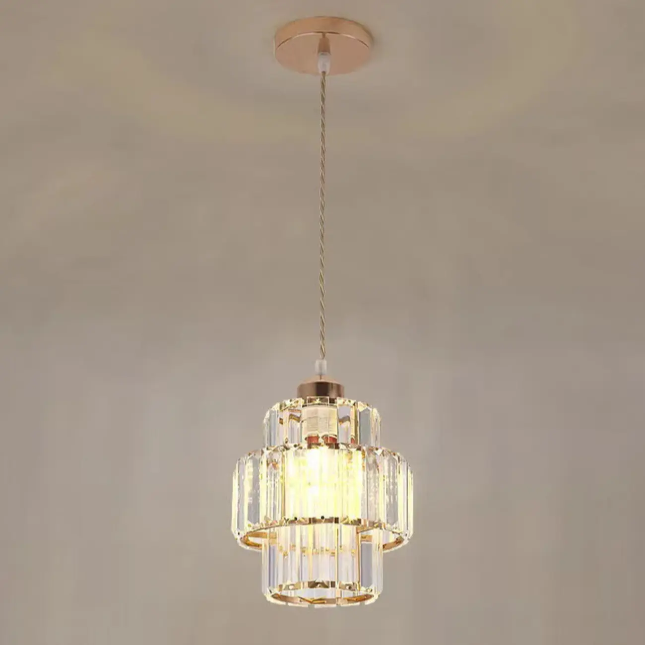 Elegant Clear Crystal Cylinder Pendant Light for Dining Room Image - 4 | homeyfad