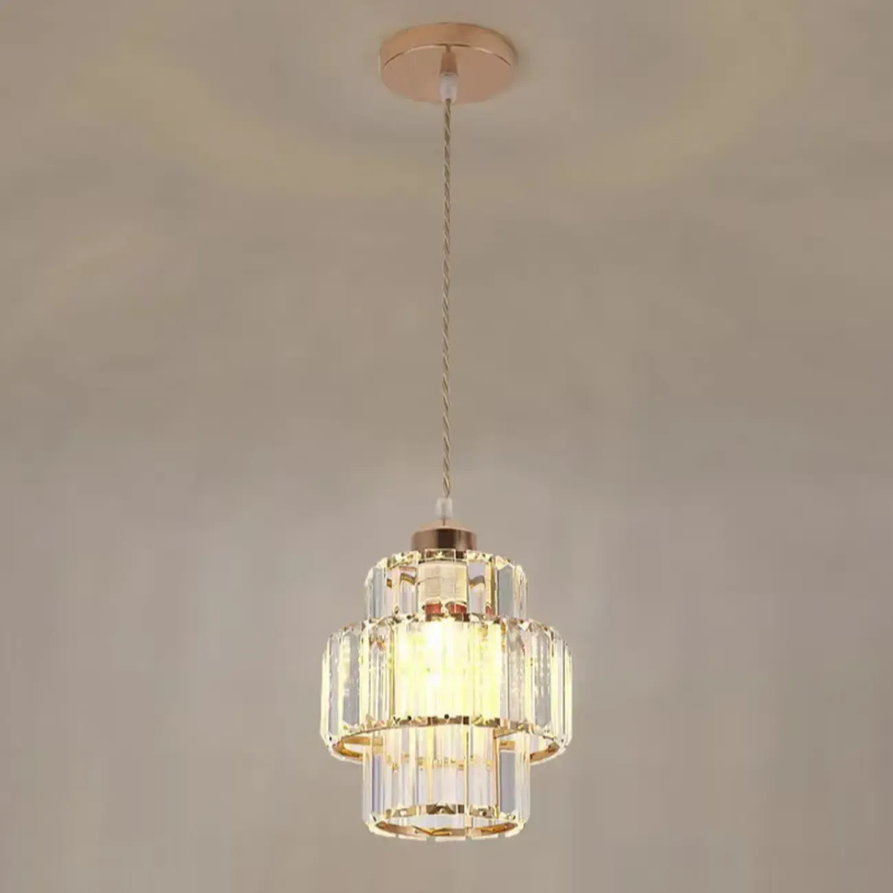Elegant Clear Crystal Cylinder Pendant Light for Dining Room Image - 4