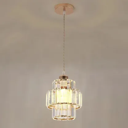 Elegant Clear Crystal Cylinder Pendant Light for Dining Room Image - 4
