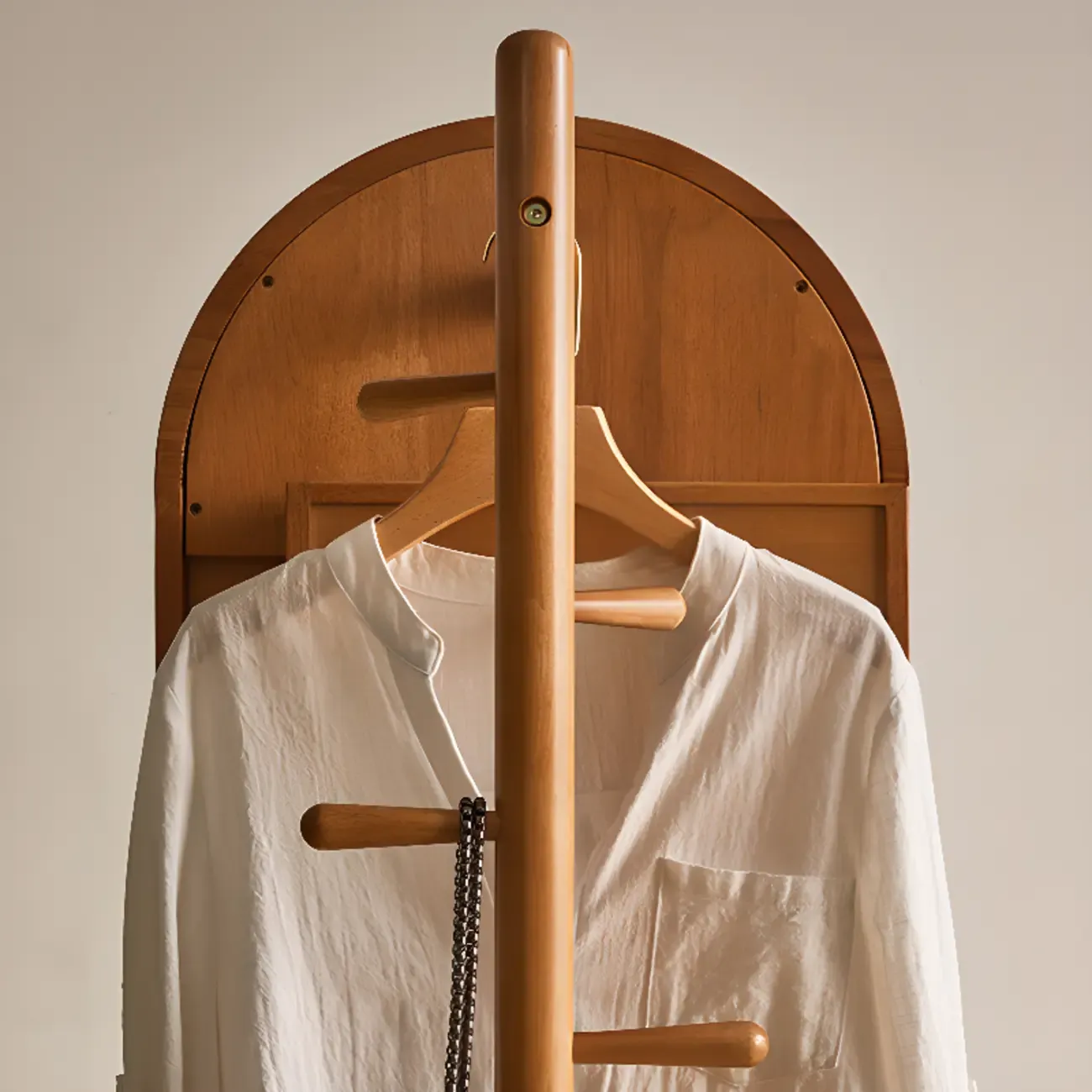 Wooden Hall Tree with Mirror & Storage Image - 9