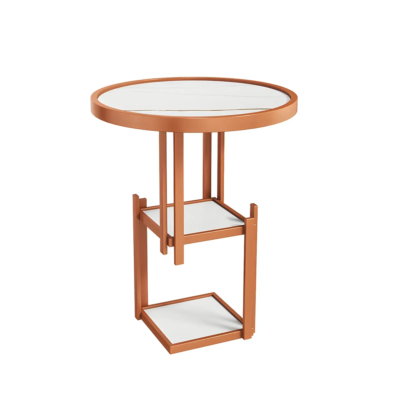 Simplistic Metal Round Nightstand with Open Cubby Marble Top Image - 13 | homeyfad