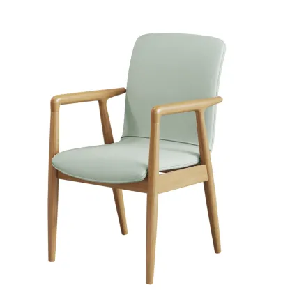 Modern Wood Faux Leather Upholstered Dining Armchair Image - 23