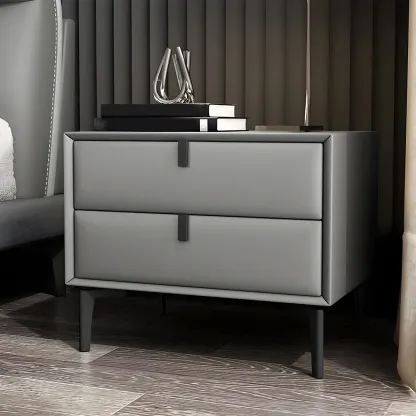 Modern Black Leather Bedside Table with Drawers Image - 8