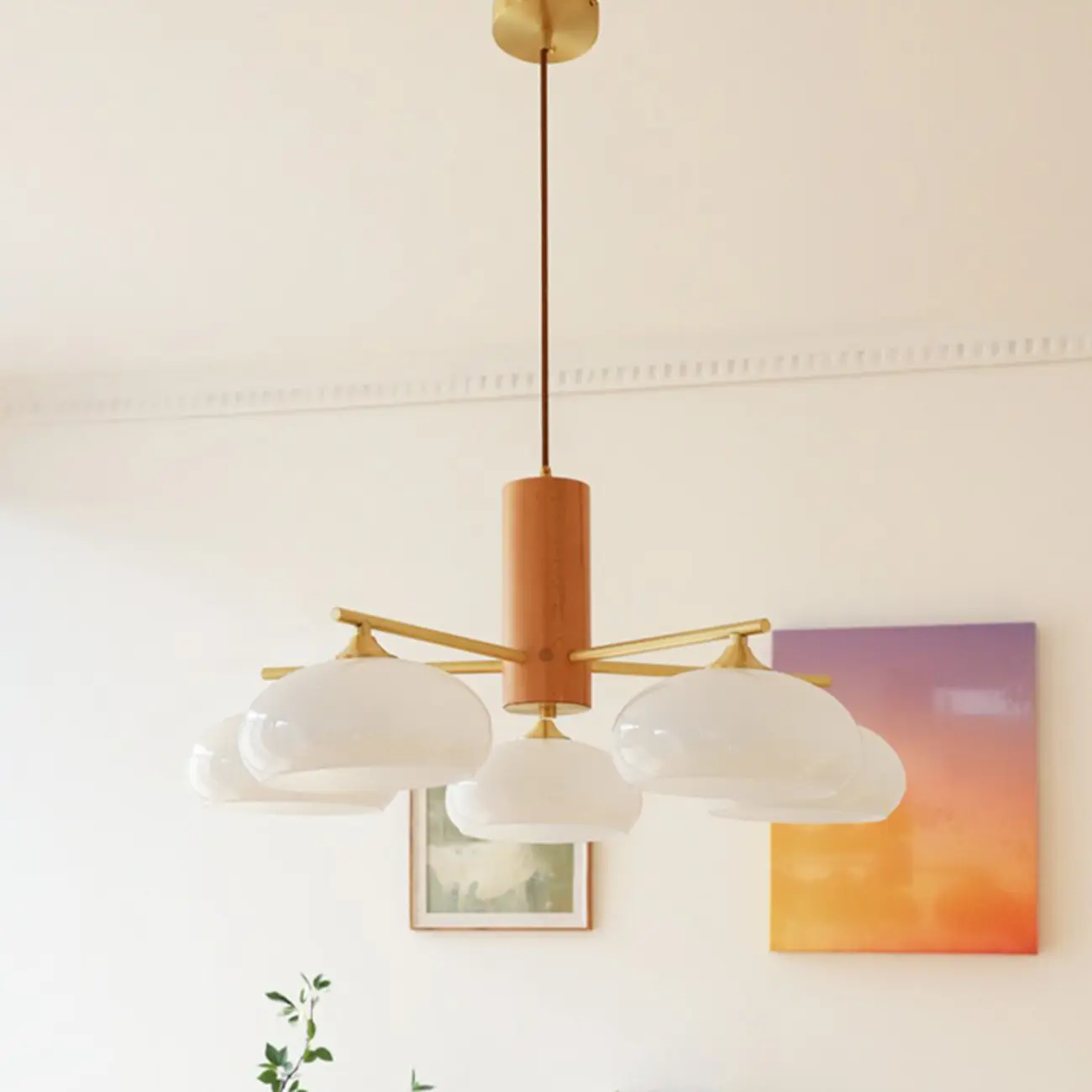 Modern Wood Pendant Chandelier with Glass Lampshade  Image - 16 | homeyfad