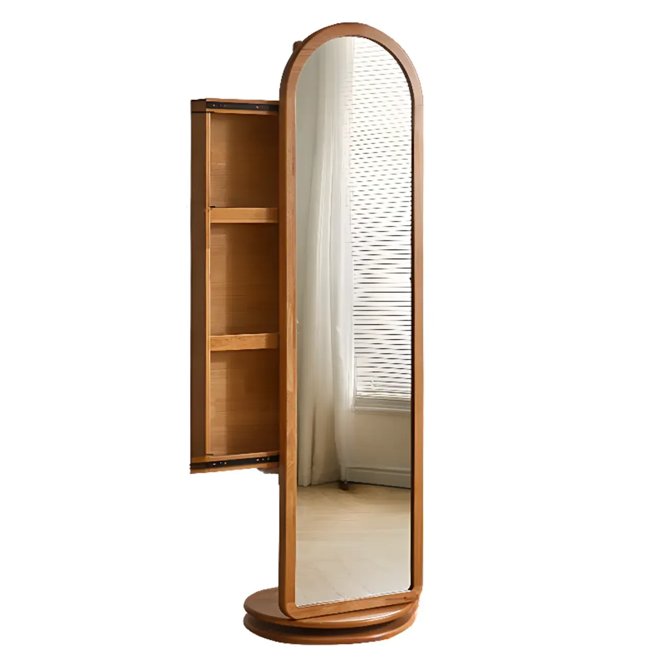 Wooden Hall Tree with Mirror & Storage Image - 10