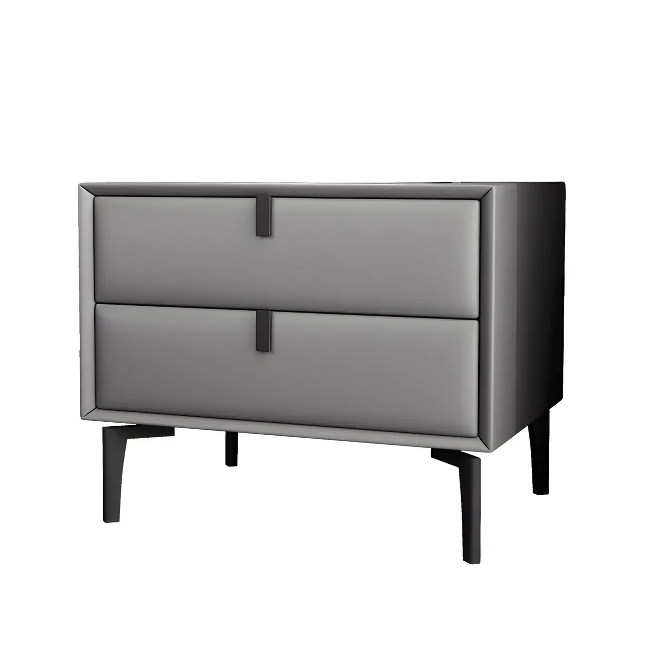 Modern Black Leather Bedside Table with Drawers Image - 9