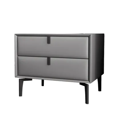 Modern Black Leather Bedside Table with Drawers Image - 9