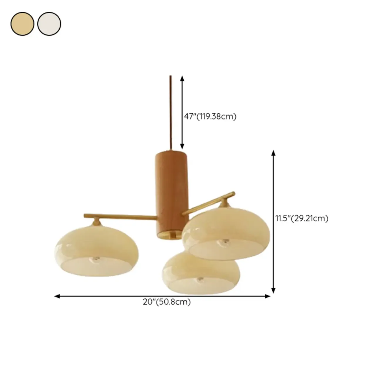 Modern Wood Pendant Chandelier with Glass Lampshade  #size