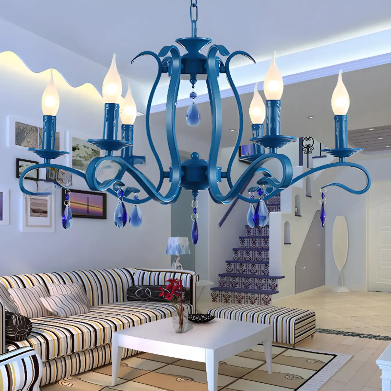 Vintage 6 Lights Black Pendant Chandelier with Candle Design Image - 3