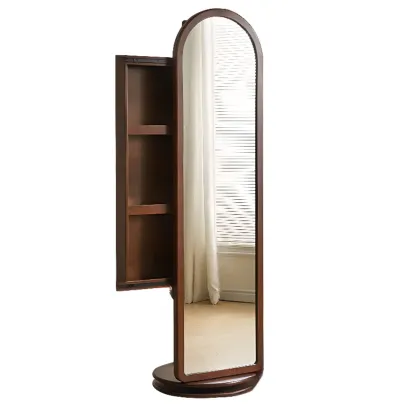 Wooden Hall Tree with Mirror & Storage Image - 11