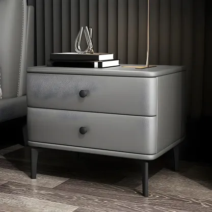 Modern Black Leather Bedside Table with Drawers Image - 10