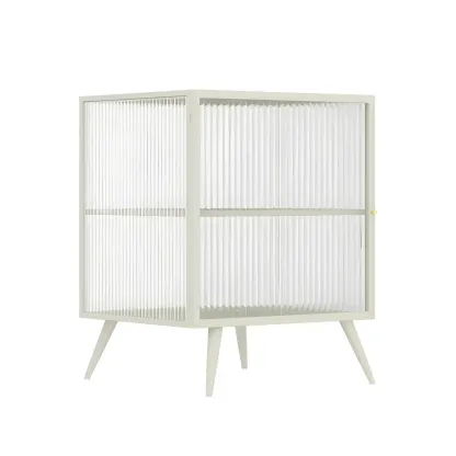 Modern Black Metal Bedside Table with Glass Shelving Image - 9