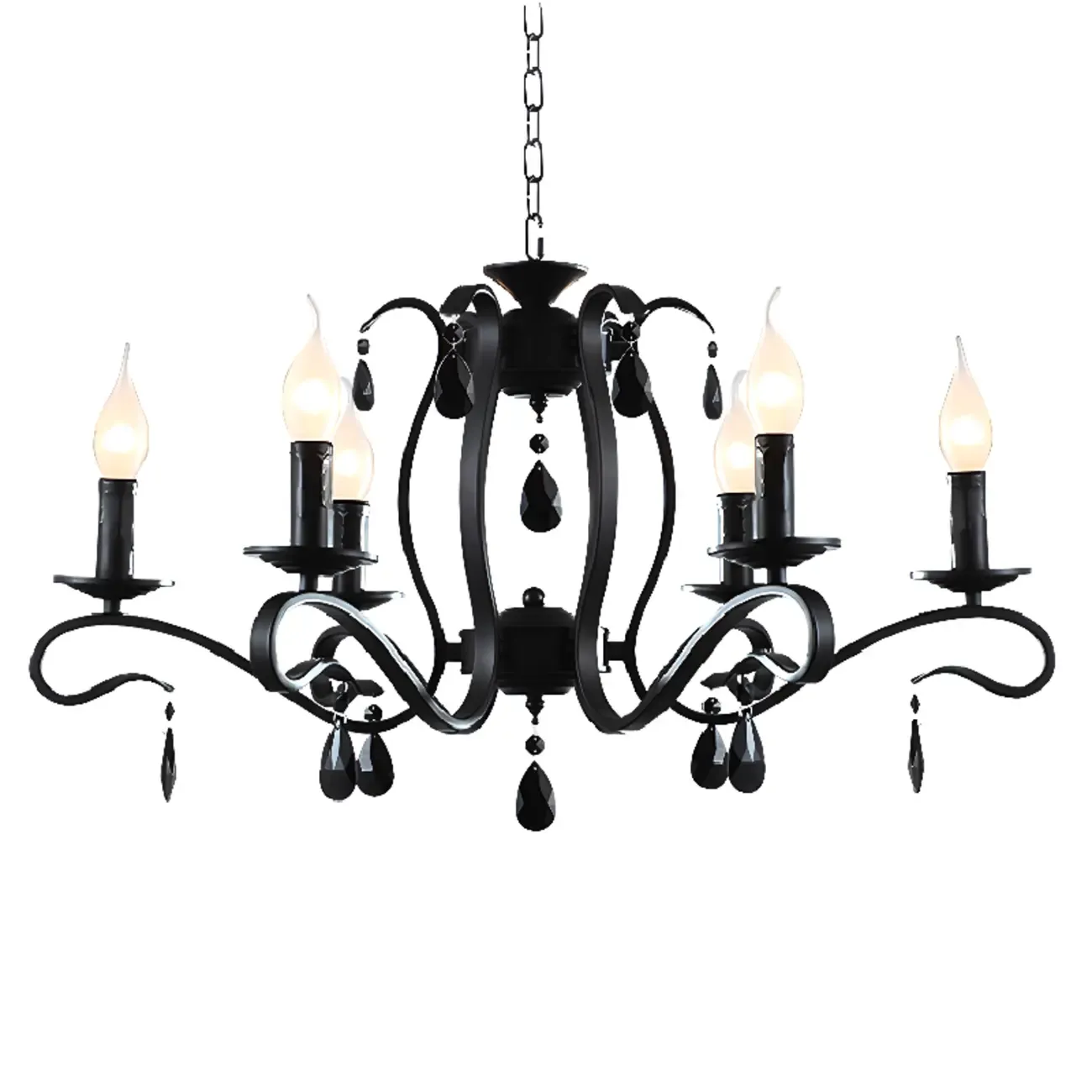 Vintage 6 Lights Black Pendant Chandelier with Candle Design Image - 5
