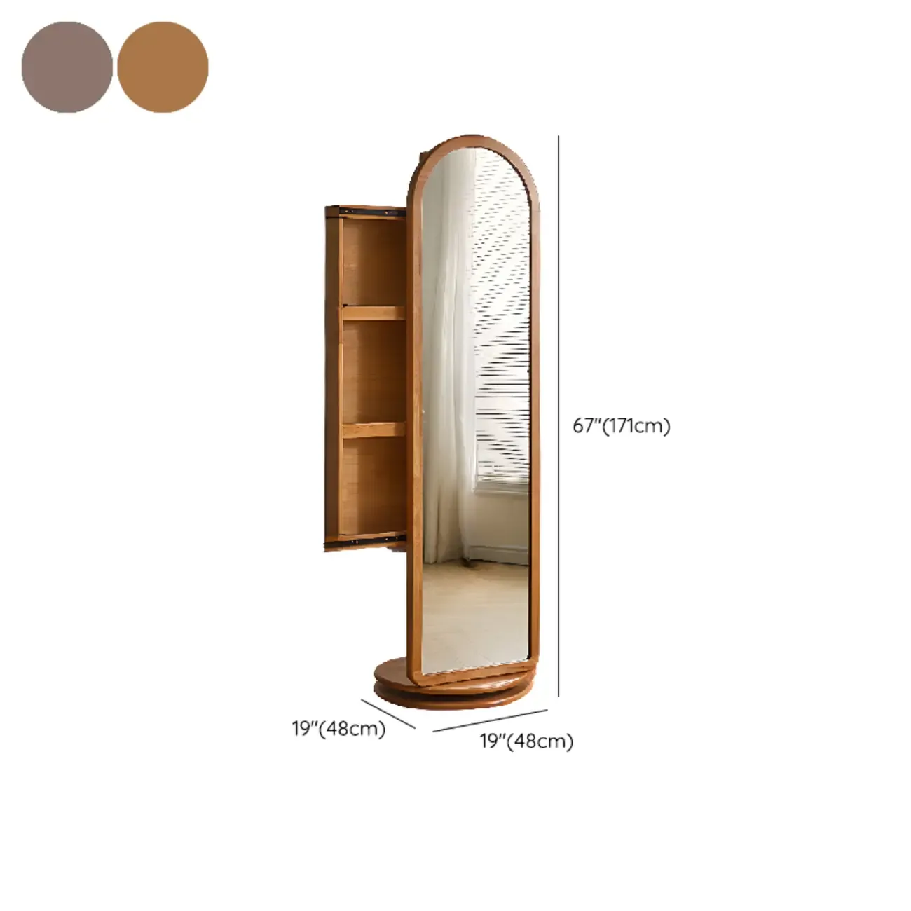 Wooden Hall Tree with Mirror & Storage #size