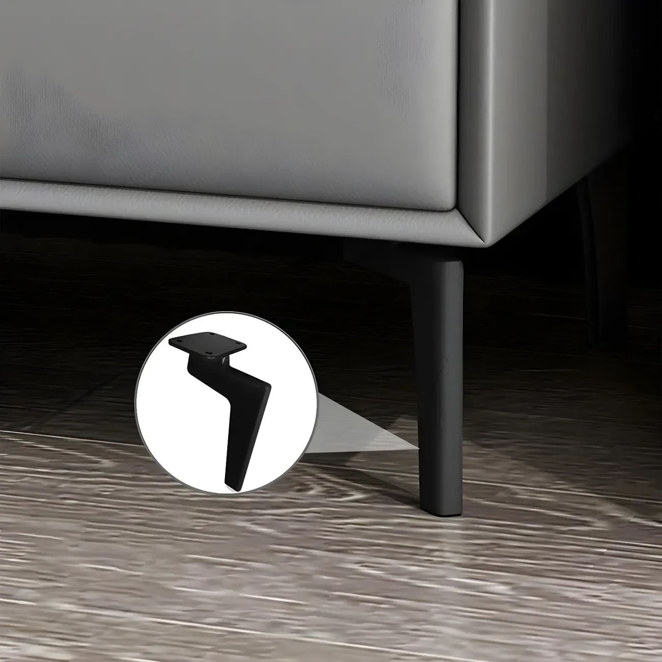 Modern Black Leather Bedside Table with Drawers Image - 11