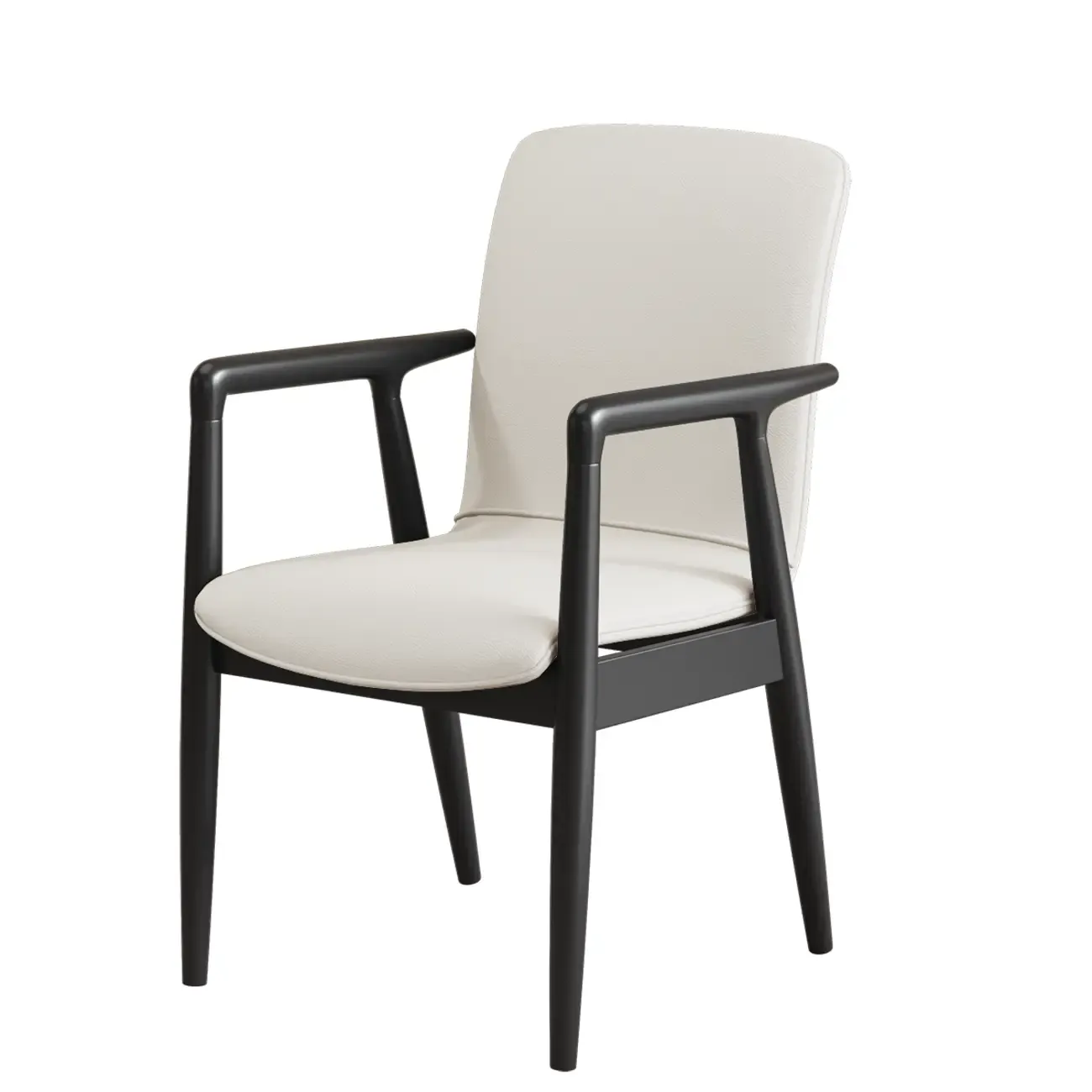 Modern Wood Faux Leather Upholstered Dining Armchair Image - 27