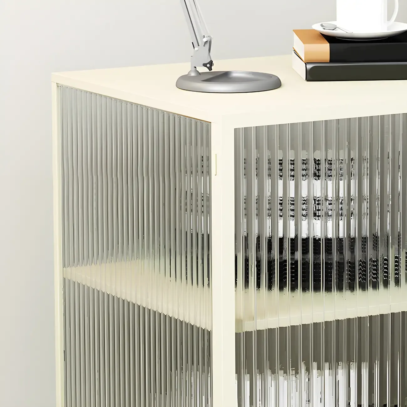 Modern Black Metal Bedside Table with Glass Shelving Image - 11