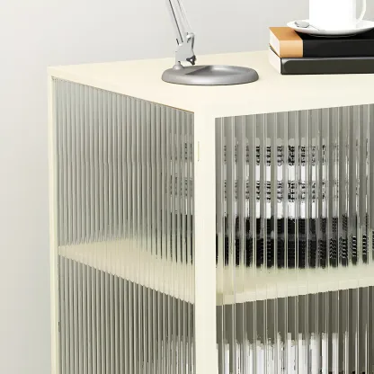 Modern Black Metal Bedside Table with Glass Shelving Image - 11