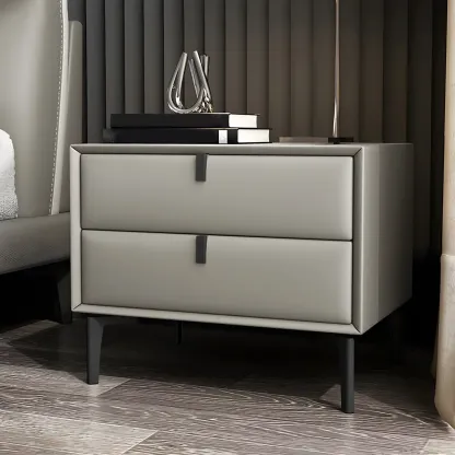 Modern Black Leather Bedside Table with Drawers Image - 12