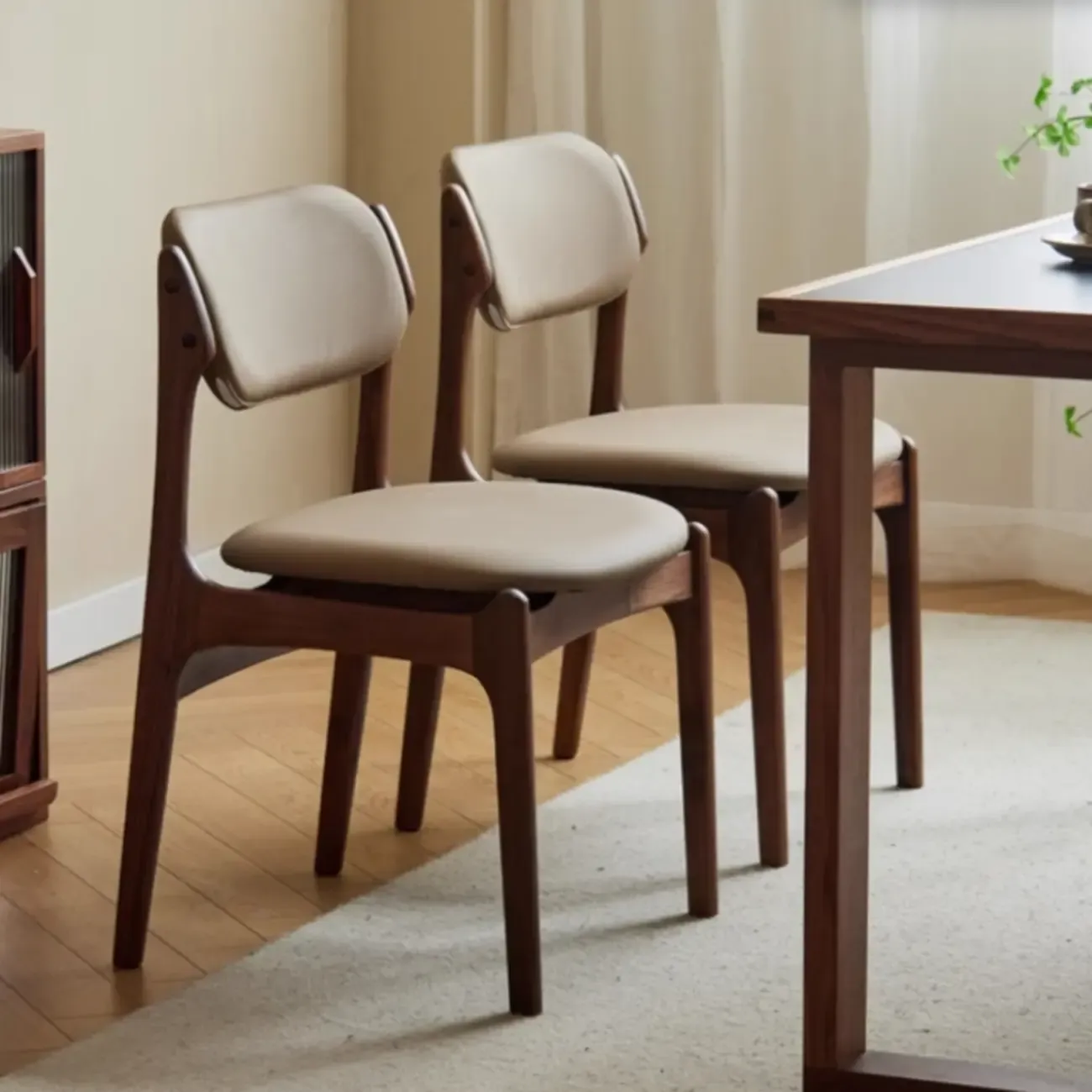 Rustic Open Back Wooden Faux Leather Dining Chair Set of 2 Image - 1