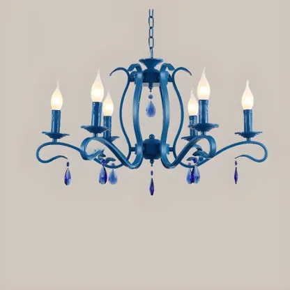 Vintage 6 Lights Black Pendant Chandelier with Candle Design Image - 7