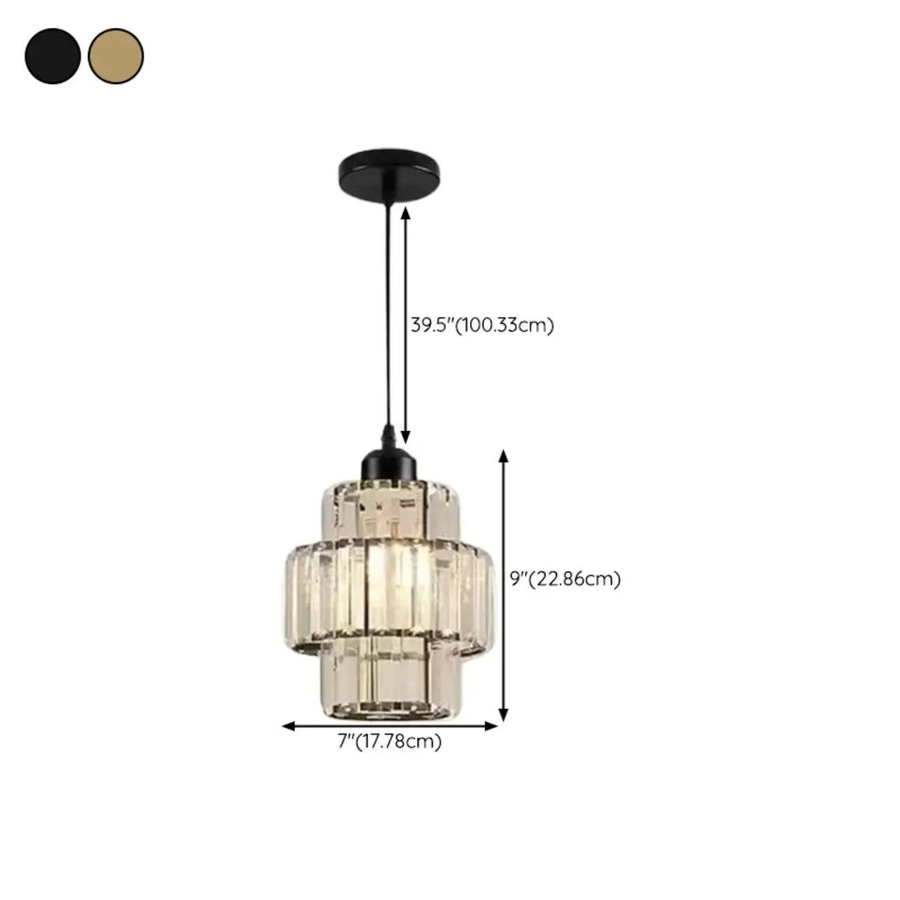 Elegant Clear Crystal Cylinder Pendant Light for Dining Room #size