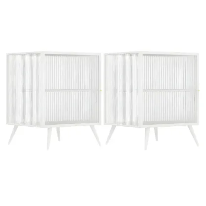 Modern Black Metal Bedside Table with Glass Shelving Image - 12