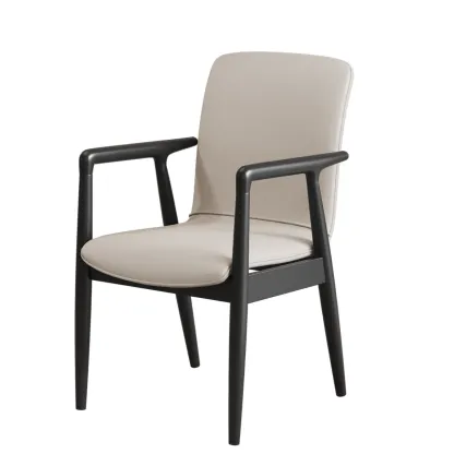 Modern Wood Faux Leather Upholstered Dining Armchair Image - 28