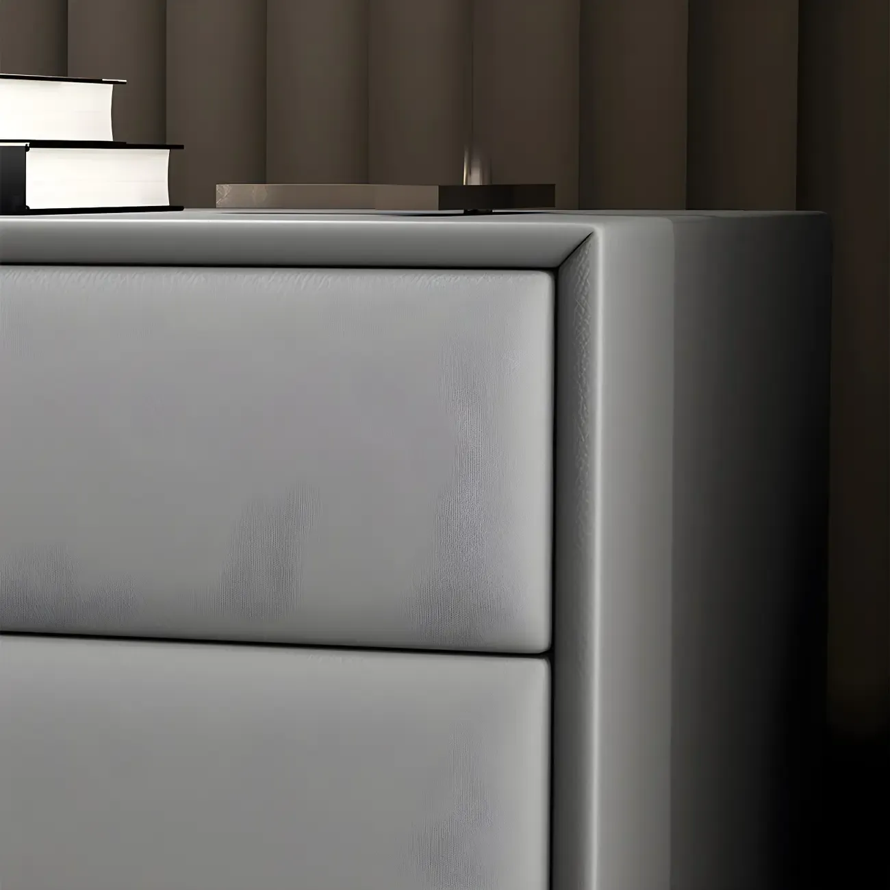 Modern Black Leather Bedside Table with Drawers Image - 13