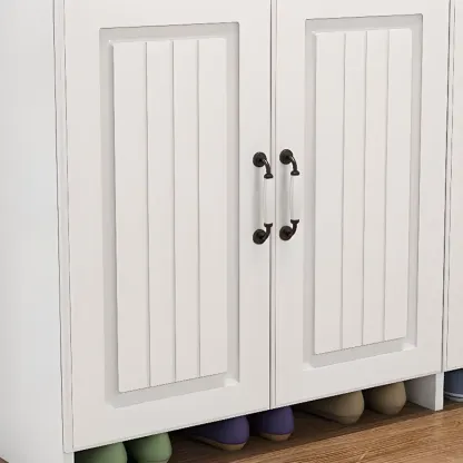 Modern White Hall Tree with Cabinets and Shelves Image - 10