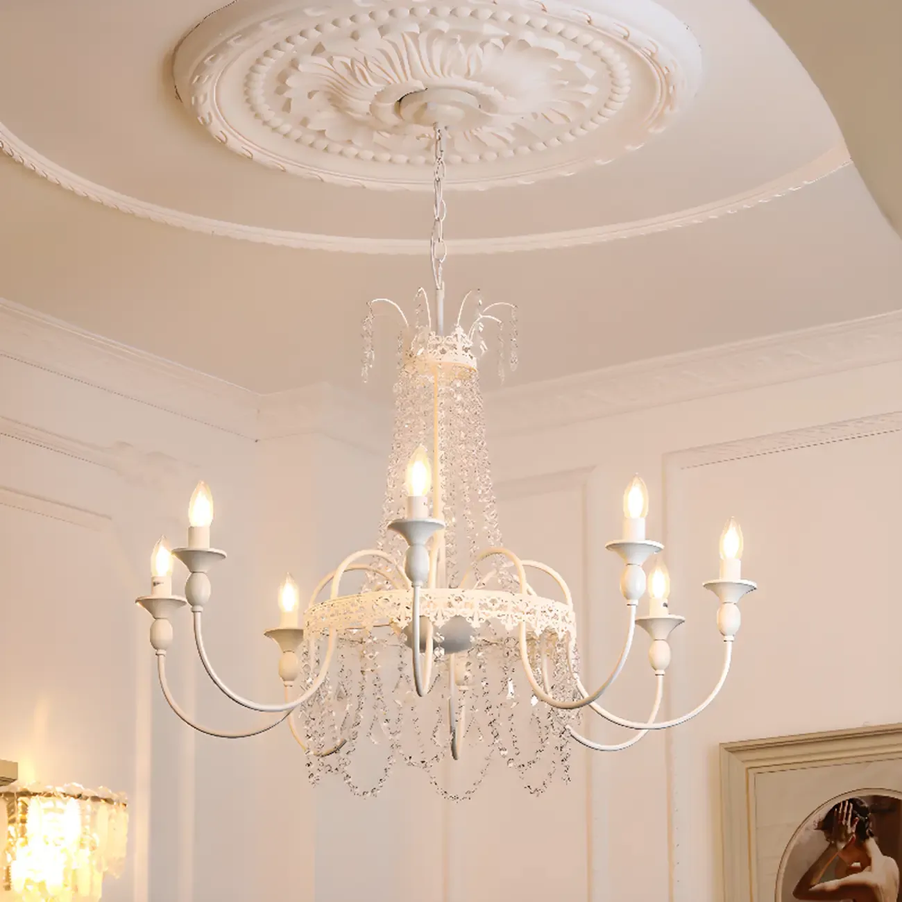 Elegant White Crystal Candelabra Chandelier With Shadeless  Image - 1