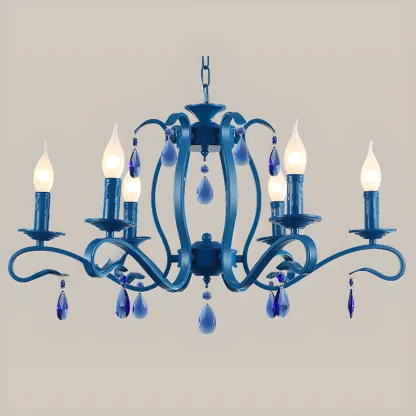 Vintage 6 Lights Black Pendant Chandelier with Candle Design Image - 8