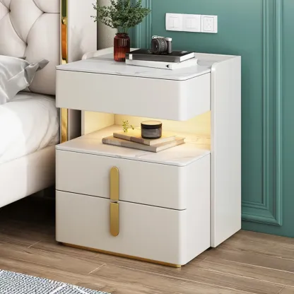 Versatile Lighting White 3-Drawer Nightstand in Marble Top Image - 2