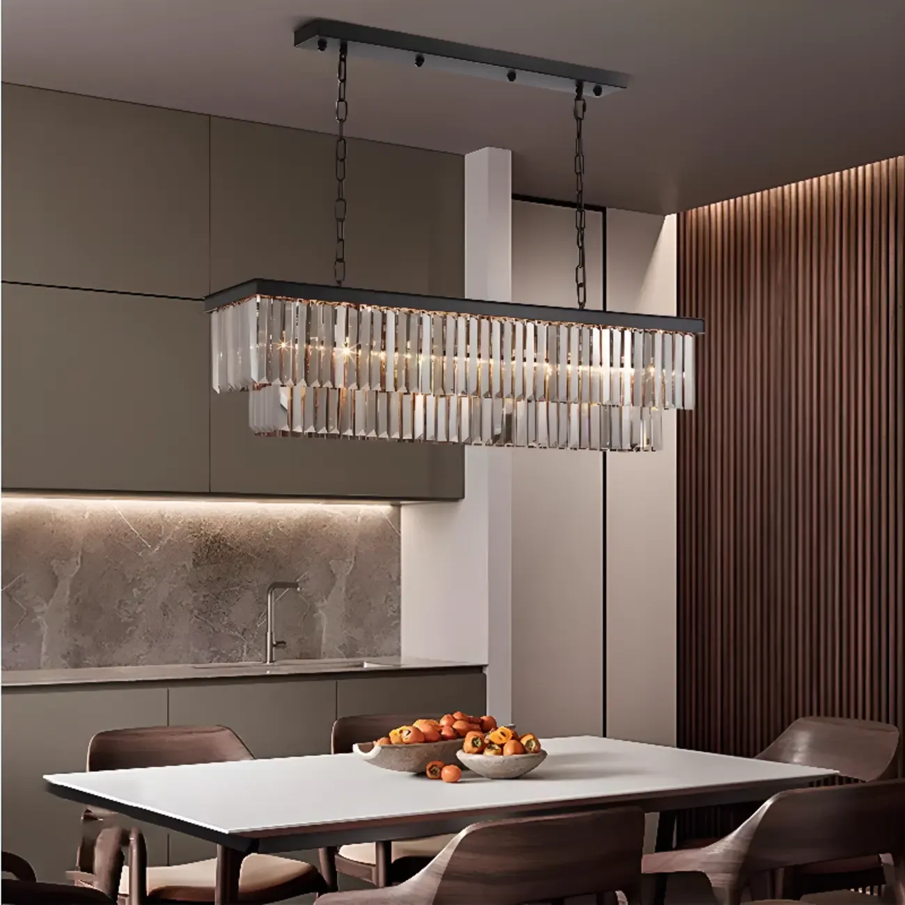 Modern Island Light 2 Tier Transparent Glass in Linear Shape Image - 1
