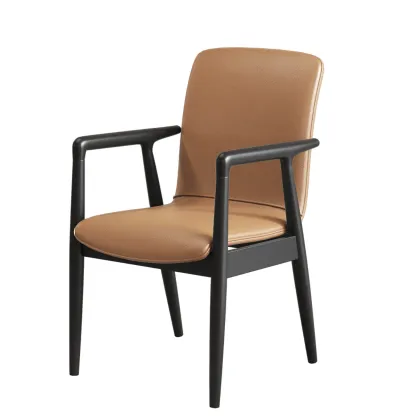 Modern Wood Faux Leather Upholstered Dining Armchair Image - 29