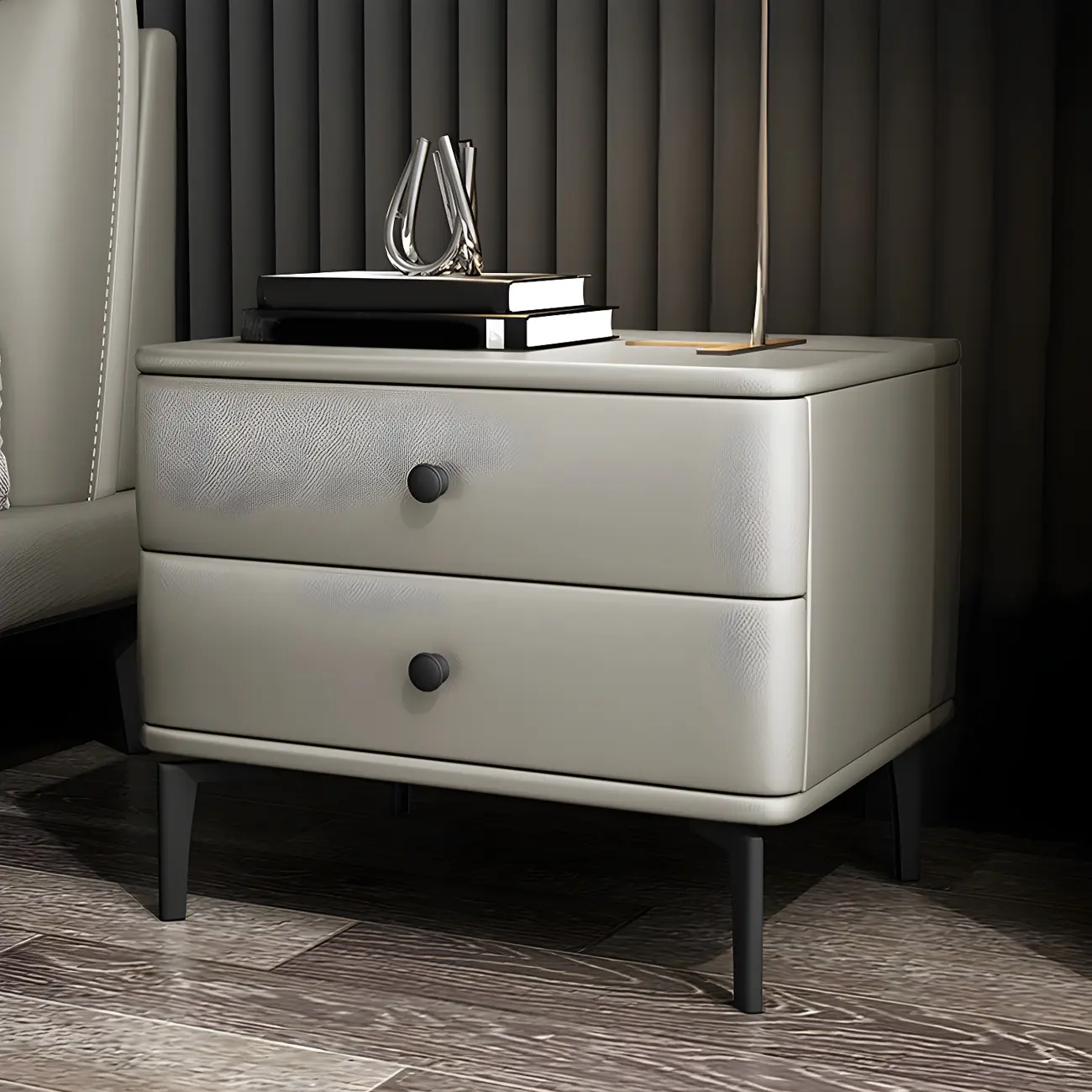 Modern Black Leather Bedside Table with Drawers Image - 14 | homeyfad